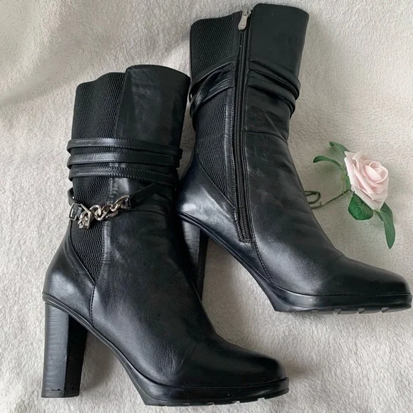 Arctica Exclusive Leather Waterproof Chained Heeled Boots - Picture 1 of 15